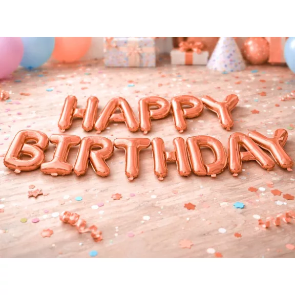 Happy Birthday rózsaszín fólia lufi girland születésnapi dekoráció