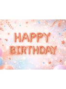 Happy Birthday rózsaszín fólia lufi girland születésnapi dekoráció