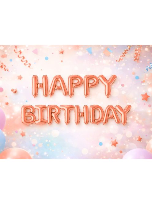 Happy Birthday rózsaszín fólia lufi girland születésnapi dekoráció