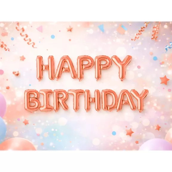 Happy Birthday rózsaszín fólia lufi girland születésnapi dekoráció