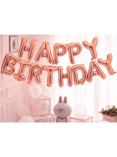 Happy Birthday rózsaszín fólia lufi girland születésnapi dekoráció