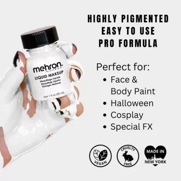 Mehron Liquid White folyékony fehér arcfesték 30ml-es flakonban, professzionális sminkhez és testfestéshez