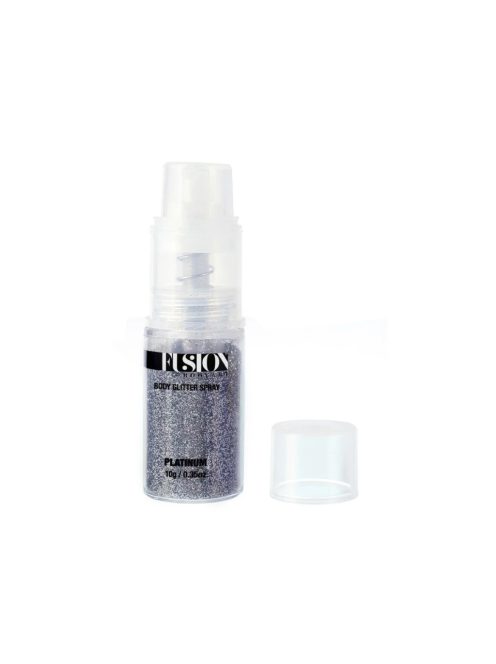 Platina Fém Ezüst színű csillám pumpás spray flakon, finom csillámködöt szórva a bőrre