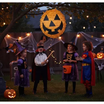 Vigyorgó narancssárga halloweeni tök alakú party pinata