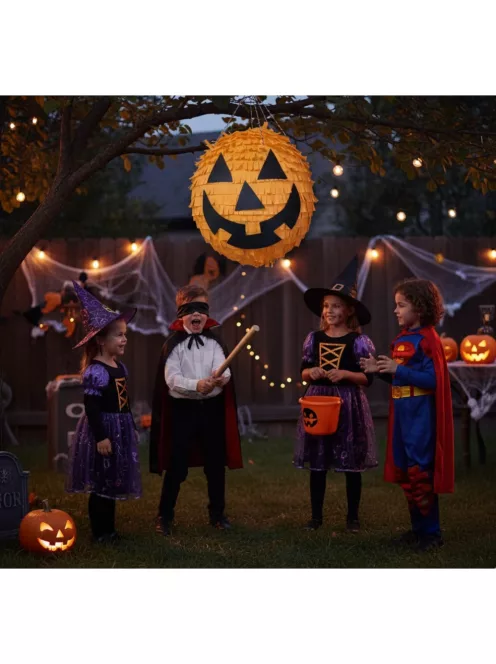 Vigyorgó narancssárga halloweeni tök alakú party pinata