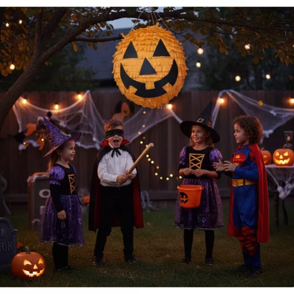 Vigyorgó narancssárga halloweeni tök alakú party pinata