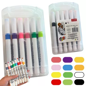 Akril marker készlet 12 színes darab, alkalmas üvegre, műanyagra, fémre és fára, tokkal együtt