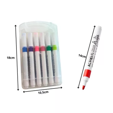 Akril marker készlet 12 színes darab, alkalmas üvegre, műanyagra, fémre és fára, tokkal együtt