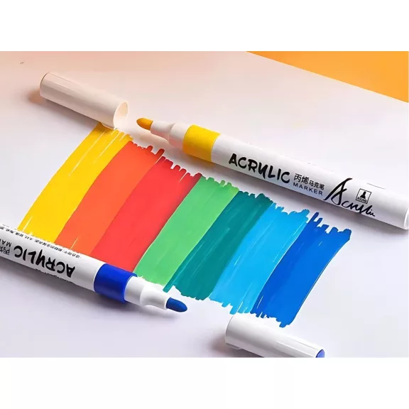 Akril marker készlet 12 színes darab, alkalmas üvegre, műanyagra, fémre és fára, tokkal együtt