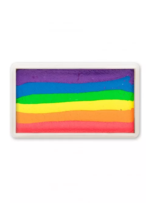 28 grammos PXP Professional Colours Neon Rainbow csíkos arcfesték, 6 élénk UV-aktív neon színnel csíkos elrendezésben.