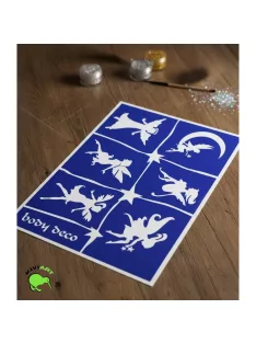 Tündér mintás A5 csillámtetoválás sablon szett öntapadós, háromrétegű sablonnal.