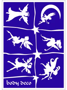 Tündér mintás A5 csillámtetoválás sablon szett öntapadós, háromrétegű sablonnal.