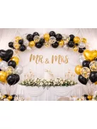 Fekete arany konfettis lufi szett szív alakú léggömbökkel születésnapi dekorációhoz