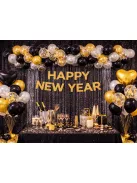 Fekete arany konfettis lufi szett szív alakú léggömbökkel születésnapi dekorációhoz