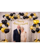 Fekete arany konfettis lufi szett szív alakú léggömbökkel születésnapi dekorációhoz