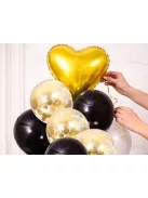 Fekete arany konfettis lufi szett szív alakú léggömbökkel születésnapi dekorációhoz
