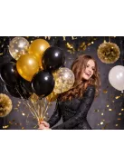 Fekete arany konfettis lufi szett szív alakú léggömbökkel születésnapi dekorációhoz
