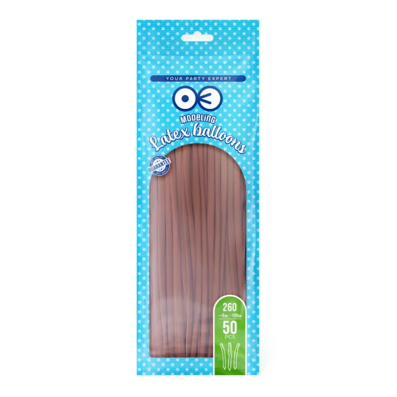 Barna matt 260-as modellező latex lufi 50 db 150 cm