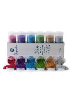 Superstar Happy Finom Csillám Mix 6 különböző színben (ezüst, arany, zöld, kék, lila, pink), 90 ml-es csomagban, bőrre és hajra, vidám sminkekhez