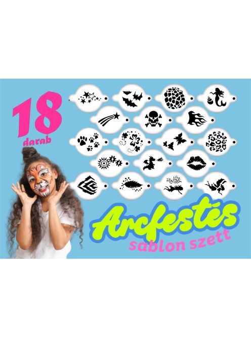 18 darab arcfestő sablon szett - Könnyen használható sablonok arcfestéshez