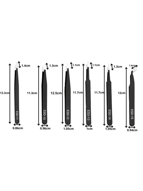 Antisztatikus precíziós csipeszkészlet 6 darab elektronikai és modellezési munkákhoz