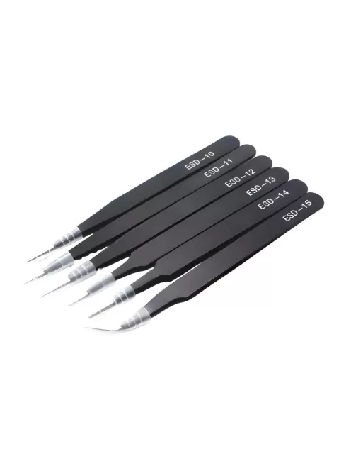 Antisztatikus precíziós csipeszkészlet 6 darab elektronikai és modellezési munkákhoz