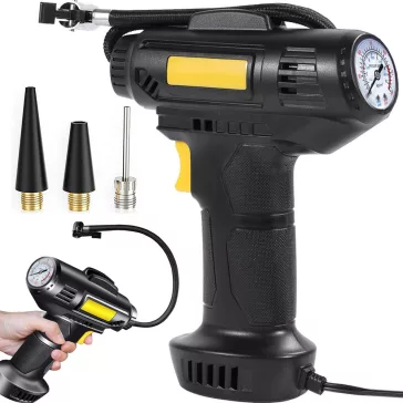 Autós kompresszor, 12V kerékfújó pumpa, 10 bar, 120W, LED világítás, hordozható autópumpa, labdákhoz, matracokhoz,  nyomásmérővel