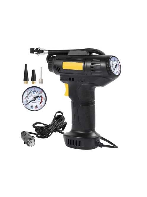 Autós kompresszor, 12V kerékfújó pumpa, 10 bar, 120W, LED világítás, hordozható autópumpa, labdákhoz, matracokhoz,  nyomásmérővel