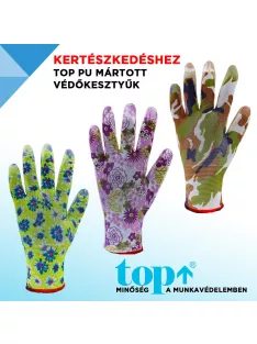 Pu mártott kertész kesztyű - virág mintás Terep