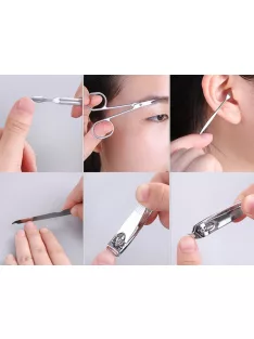 7 darabos manikűr és pedikűr készlet barna, cipzáras tokban, acél körömvágóval és reszelővel