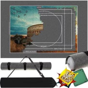 Malatec puzzle szőnyeg tároló alátét 1500 darabos kirakósokhoz, felfújható hengerrel és rögzítő pántokkal