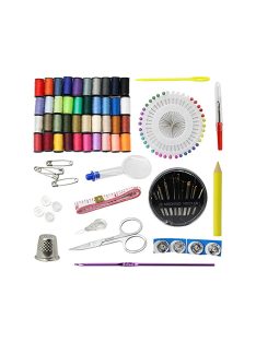 Nagy kézivarro készlet cipzáras etuiban, színes cérnákkal, tűkkel, ollóval és egyéb varró kellékekkel