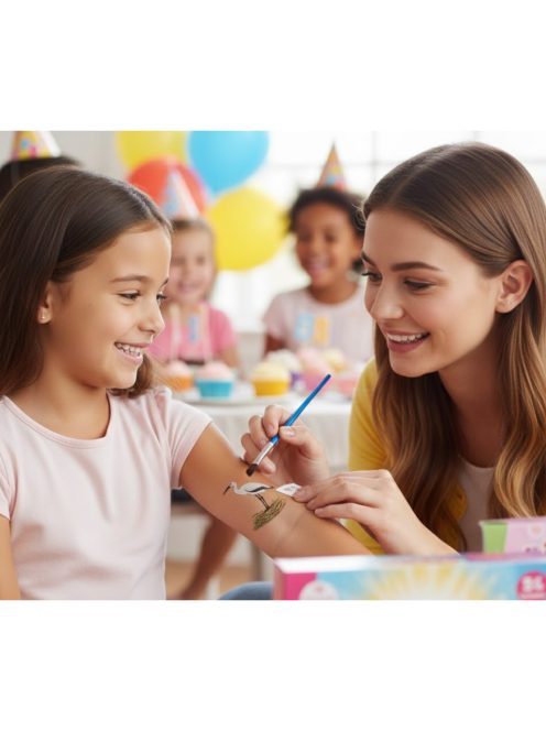 Gólya fészekben csillámtetoválás sablon 8x5 cm – öntapadós festősablon