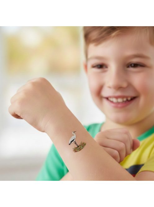 Gólya fészekben csillámtetoválás sablon 8x5 cm – öntapadós festősablon