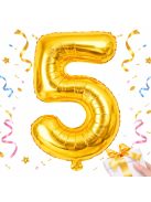 5-ös szám arany fólia lufi 66 cm születésnapi dekoráció