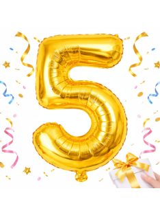 5-ös szám arany fólia lufi 66 cm születésnapi dekoráció