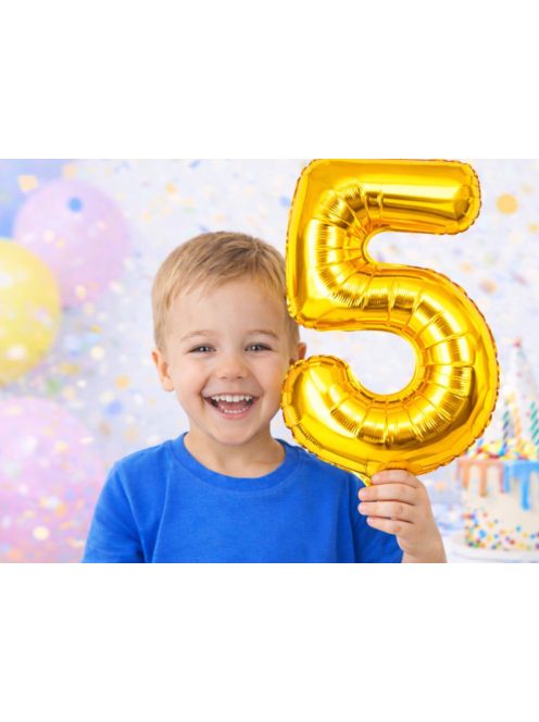 5-ös szám arany fólia lufi 66 cm születésnapi dekoráció