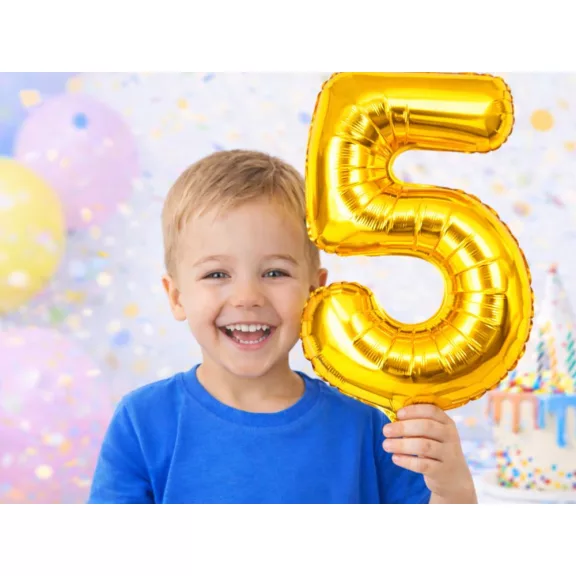5-ös szám arany fólia lufi 66 cm születésnapi dekoráció