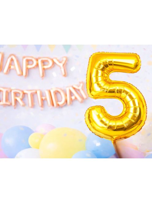 5-ös szám arany fólia lufi 66 cm születésnapi dekoráció