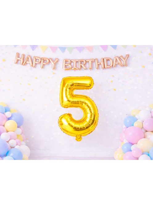 5-ös szám arany fólia lufi 66 cm születésnapi dekoráció