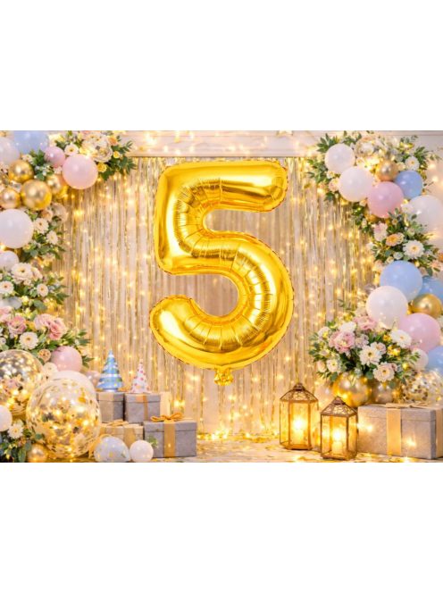 5-ös szám arany fólia lufi 66 cm születésnapi dekoráció