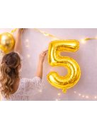 5-ös szám arany fólia lufi 66 cm születésnapi dekoráció