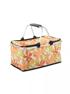 Összecsukható hőszigetelt piknikkosár fehér virág mintával piknikhez és bevásárláshoz