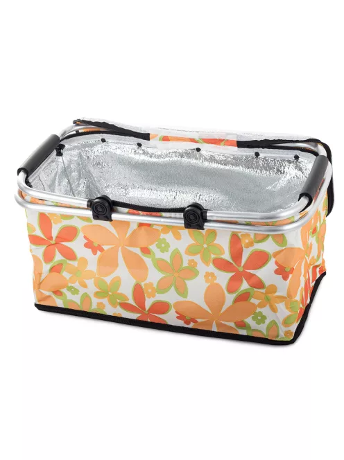 Összecsukható hőszigetelt piknikkosár fehér virág mintával piknikhez és bevásárláshoz