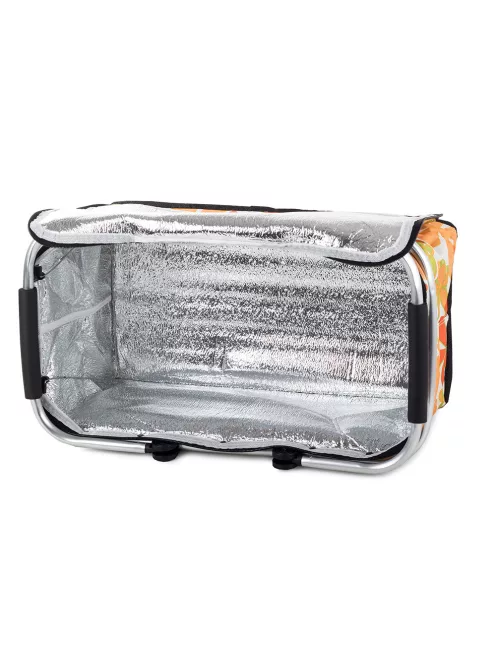 Összecsukható hőszigetelt piknikkosár fehér virág mintával piknikhez és bevásárláshoz