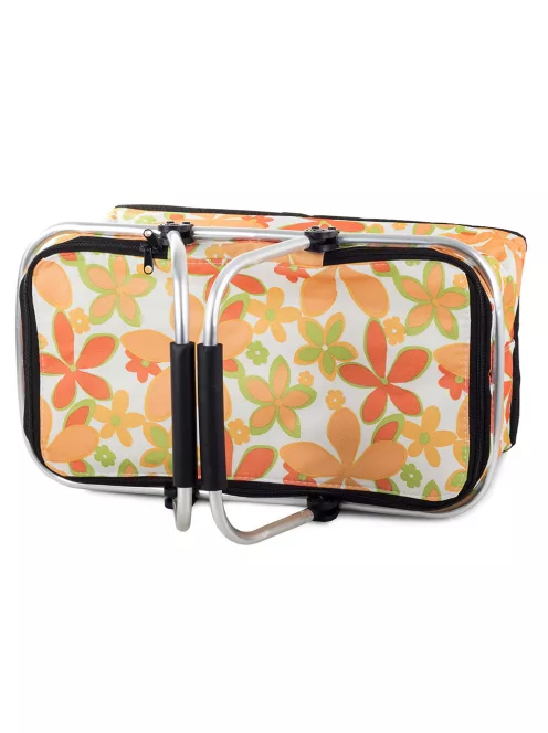 Összecsukható hőszigetelt piknikkosár fehér virág mintával piknikhez és bevásárláshoz