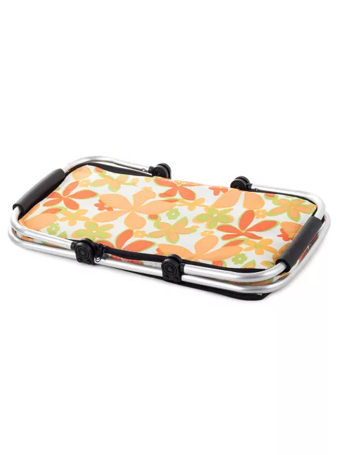 Összecsukható hőszigetelt piknikkosár fehér virág mintával piknikhez és bevásárláshoz