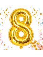 8-as szám arany fólia lufi 66 cm születésnapi dekoráció