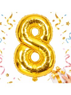 8-as szám arany fólia lufi 66 cm születésnapi dekoráció
