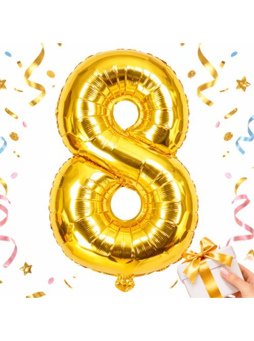 8-as szám arany fólia lufi 66 cm születésnapi dekoráció